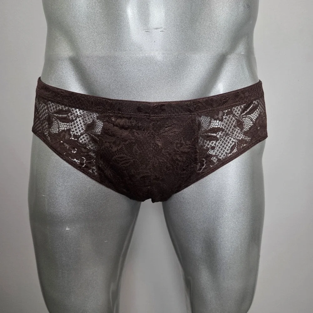 Cosabella Never Say Never‎ Men's Floral Lace Briefs Brown Low Rise Underwear